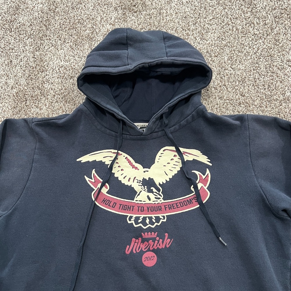 Mens L Jiberish Hold Tight to your Feedoms Hoodie Size L Snowboard Blue Hoodie